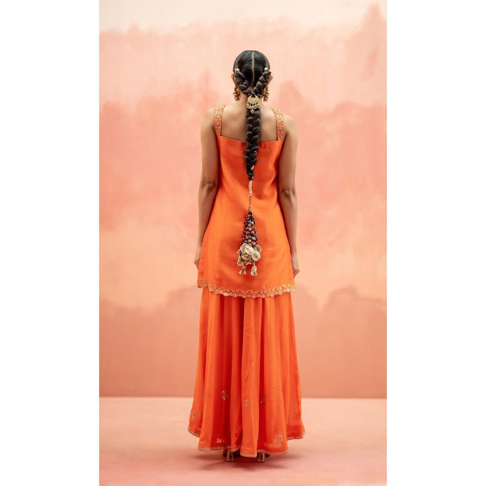 AM by Anita Mittal Noor Orange Kurti with Sharara and Dupatta