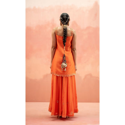 AM by Anita Mittal Noor Orange Kurti with Sharara and Dupatta