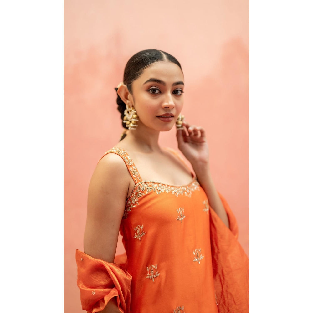 AM by Anita Mittal Noor Orange Kurti with Sharara and Dupatta