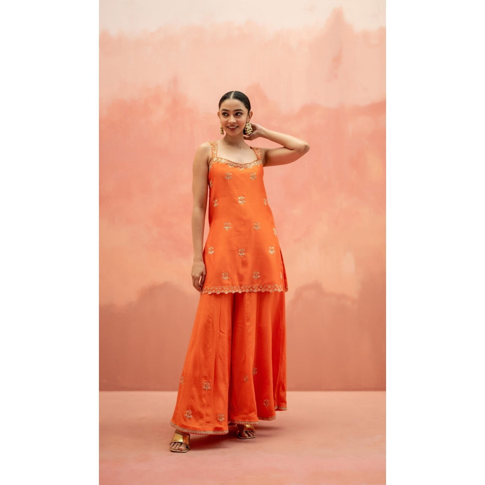 AM by Anita Mittal Noor Orange Kurti with Sharara and Dupatta