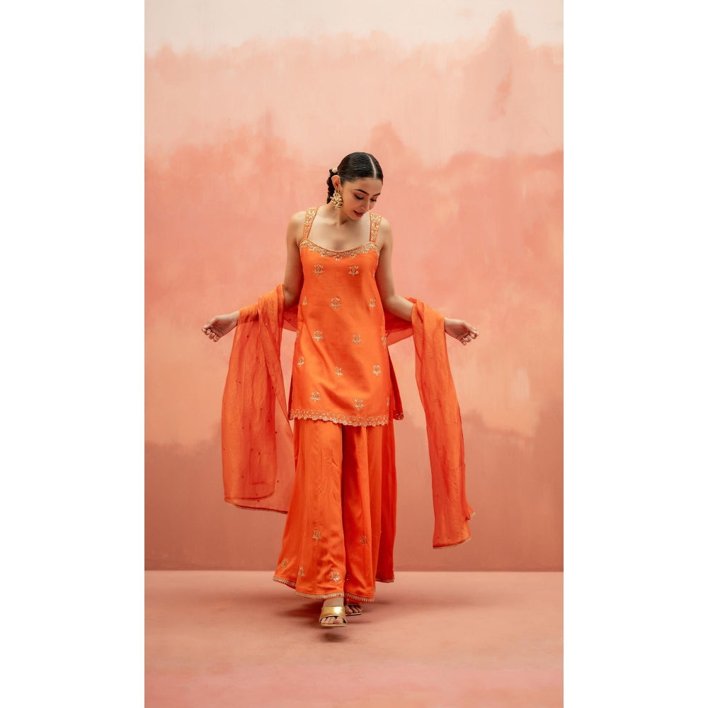 AM by Anita Mittal Noor Orange Kurti with Sharara and Dupatta