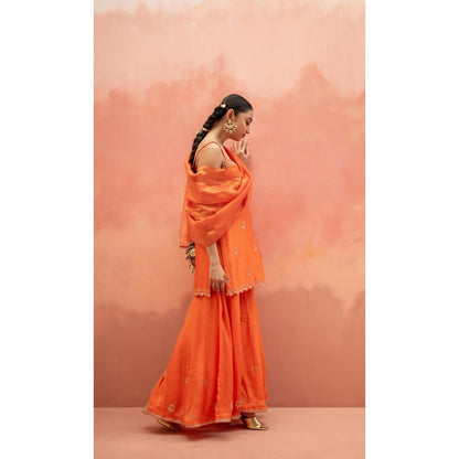 AM by Anita Mittal Noor Orange Kurti with Sharara and Dupatta