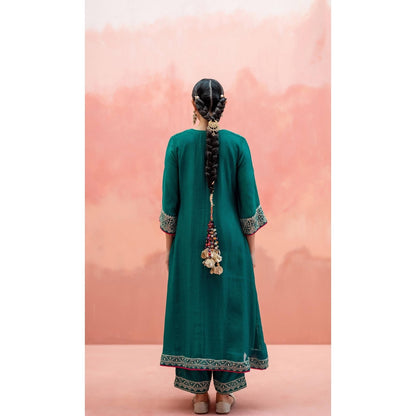 AM by Anita Mittal Sitara A-Line Green Kurta with Pant and Dupatta