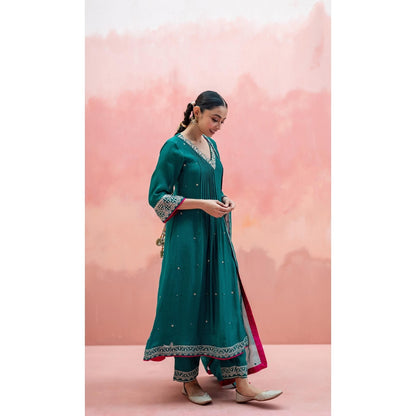 AM by Anita Mittal Sitara A-Line Green Kurta with Pant and Dupatta