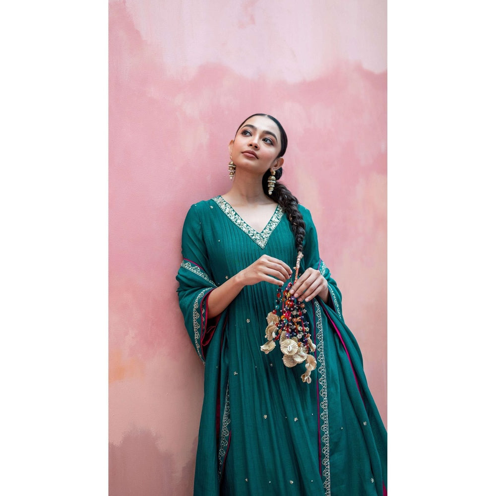 AM by Anita Mittal Sitara A-Line Green Kurta with Pant and Dupatta