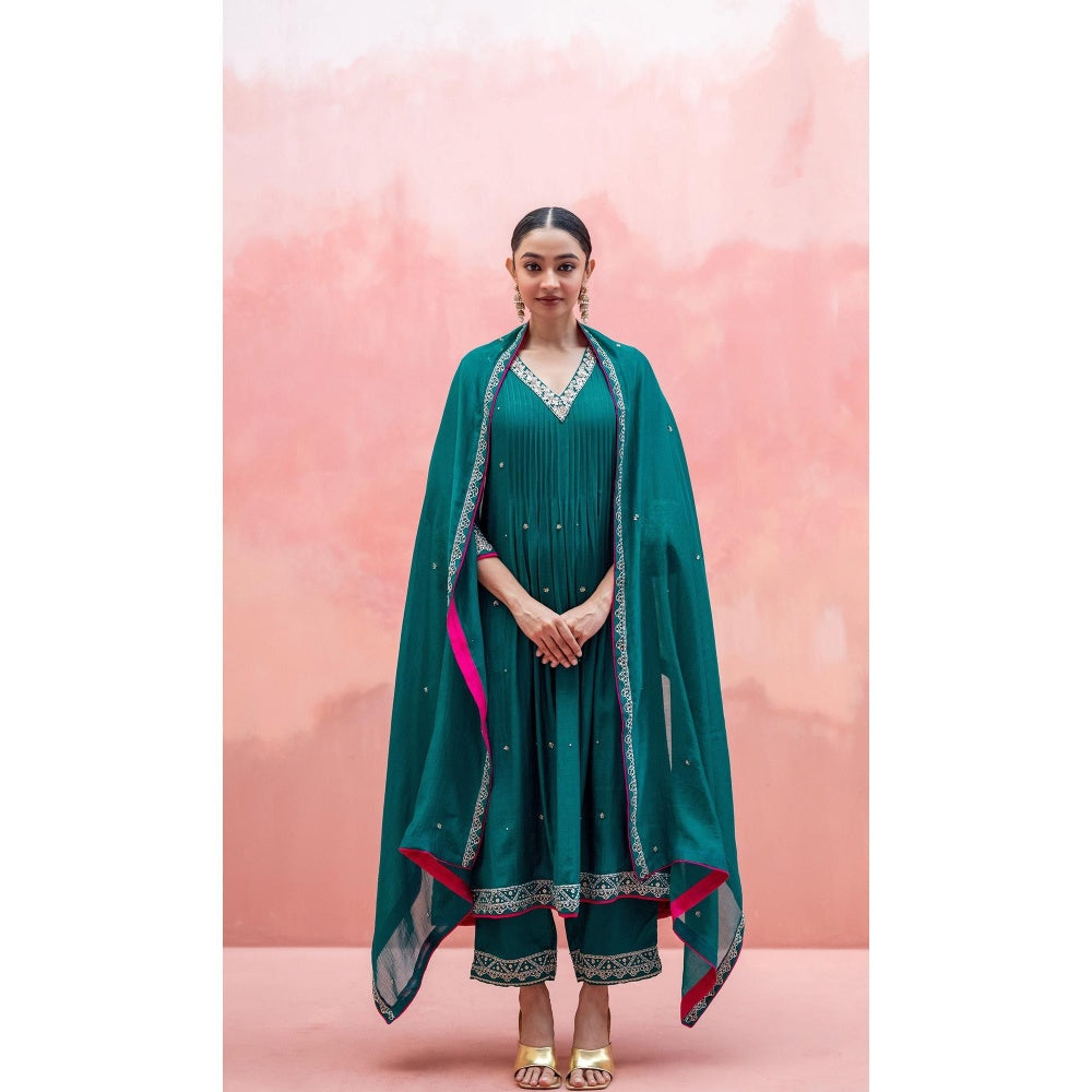 AM by Anita Mittal Sitara A-Line Green Kurta with Pant and Dupatta