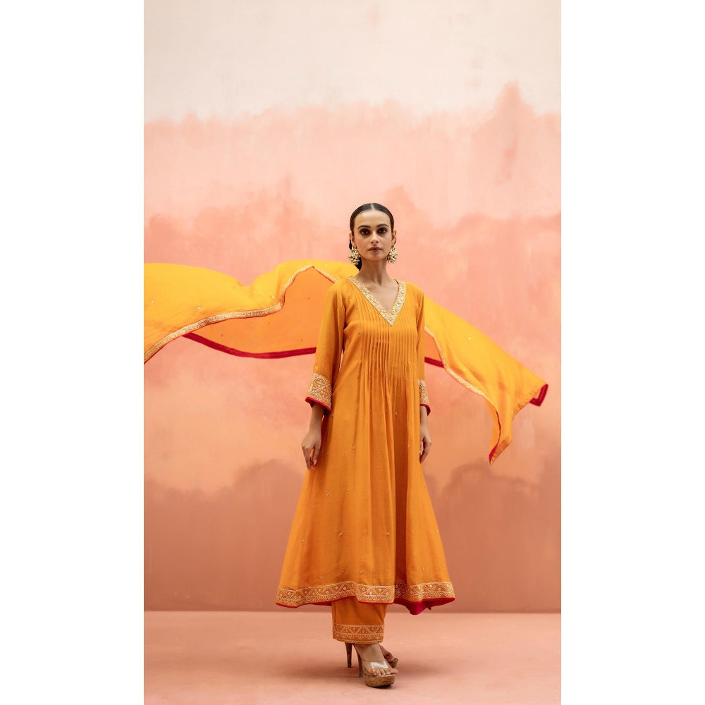 AM by Anita Mittal Sitara A-Line Orange Kurta with Pant and Dupatta