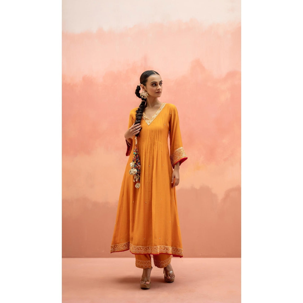 AM by Anita Mittal Sitara A-Line Orange Kurta with Pant and Dupatta