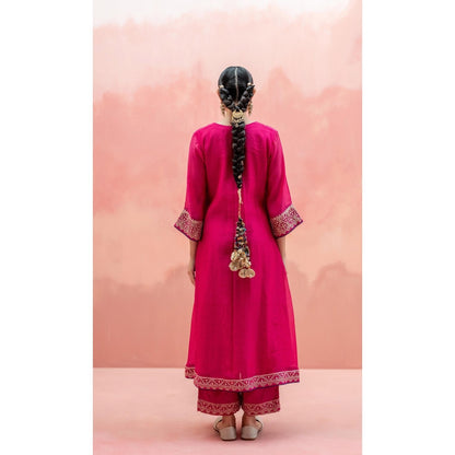 AM by Anita Mittal Sitara A-Line Pink Kurta with Pant and Dupatta