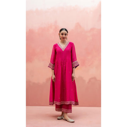 AM by Anita Mittal Sitara A-Line Pink Kurta with Pant and Dupatta