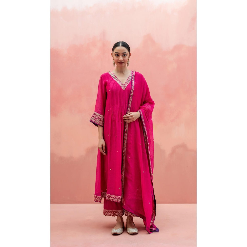 AM by Anita Mittal Sitara A-Line Pink Kurta with Pant and Dupatta