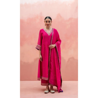 AM by Anita Mittal Sitara A-Line Pink Kurta with Pant and Dupatta