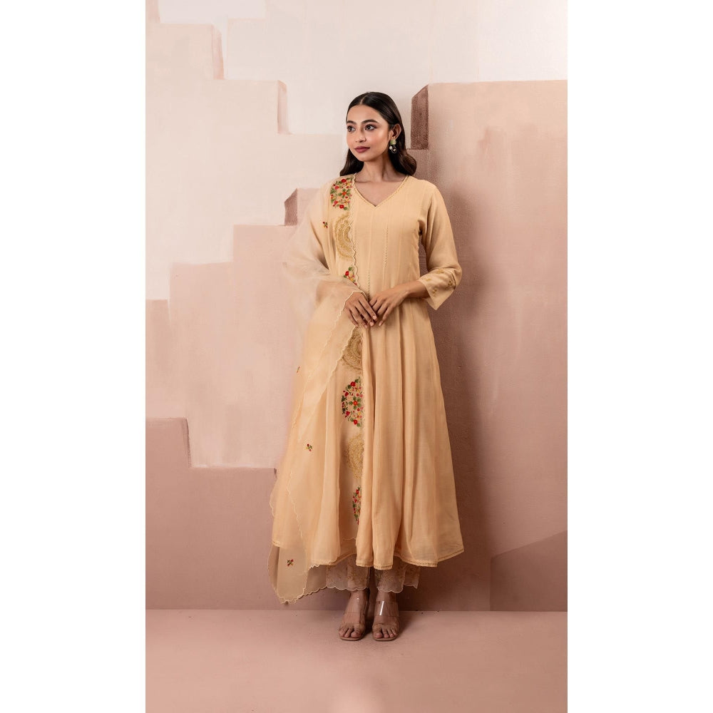 AM by Anita Mittal Beige Ruhani Anarkali Kurta with Pant and Dupatta