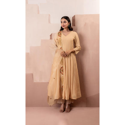 AM by Anita Mittal Beige Ruhani Anarkali Kurta with Pant and Dupatta