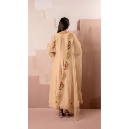 AM by Anita Mittal Beige Ruhani Anarkali Kurta with Pant and Dupatta