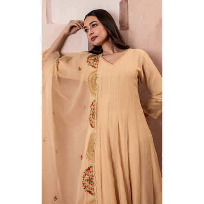 AM by Anita Mittal Beige Ruhani Anarkali Kurta with Pant and Dupatta
