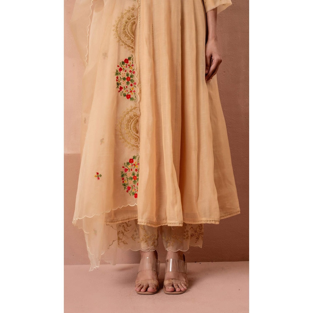 AM by Anita Mittal Beige Ruhani Anarkali Kurta with Pant and Dupatta