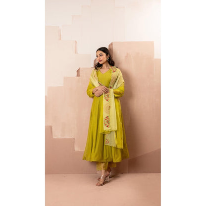 AM by Anita Mittal Yellow Ruhani Anarkali Kurta with Pant and Dupatta