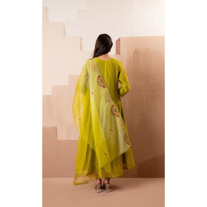 AM by Anita Mittal Yellow Ruhani Anarkali Kurta with Pant and Dupatta