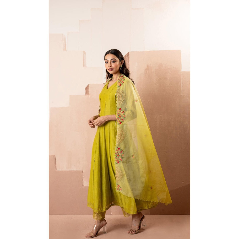 AM by Anita Mittal Yellow Ruhani Anarkali Kurta with Pant and Dupatta