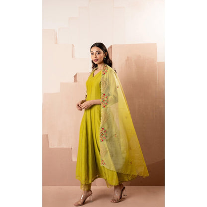 AM by Anita Mittal Yellow Ruhani Anarkali Kurta with Pant and Dupatta