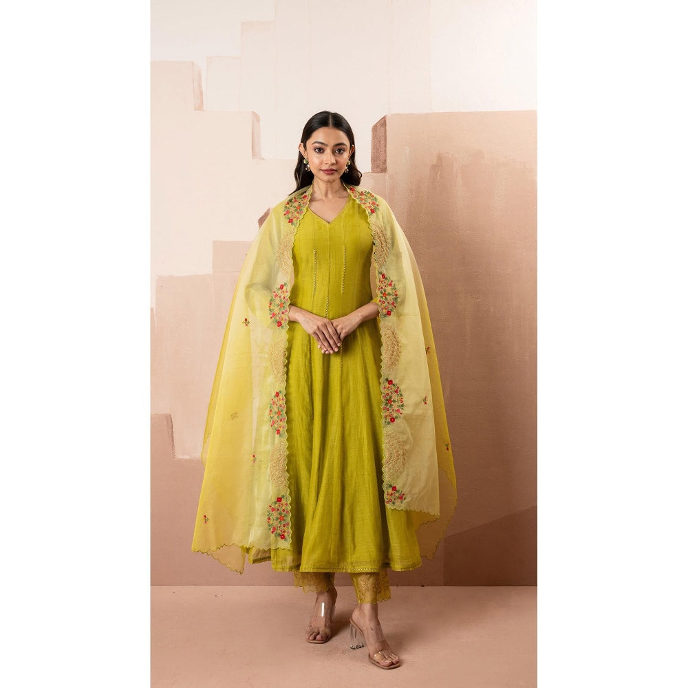 AM by Anita Mittal Yellow Ruhani Anarkali Kurta with Pant and Dupatta