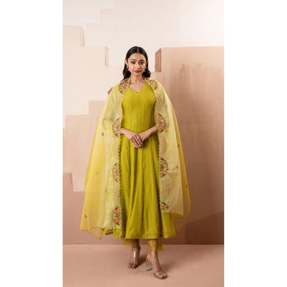 AM by Anita Mittal Yellow Ruhani Anarkali Kurta with Pant and Dupatta