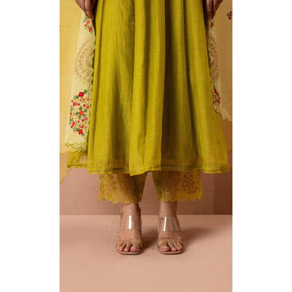 AM by Anita Mittal Yellow Ruhani Anarkali Kurta with Pant and Dupatta