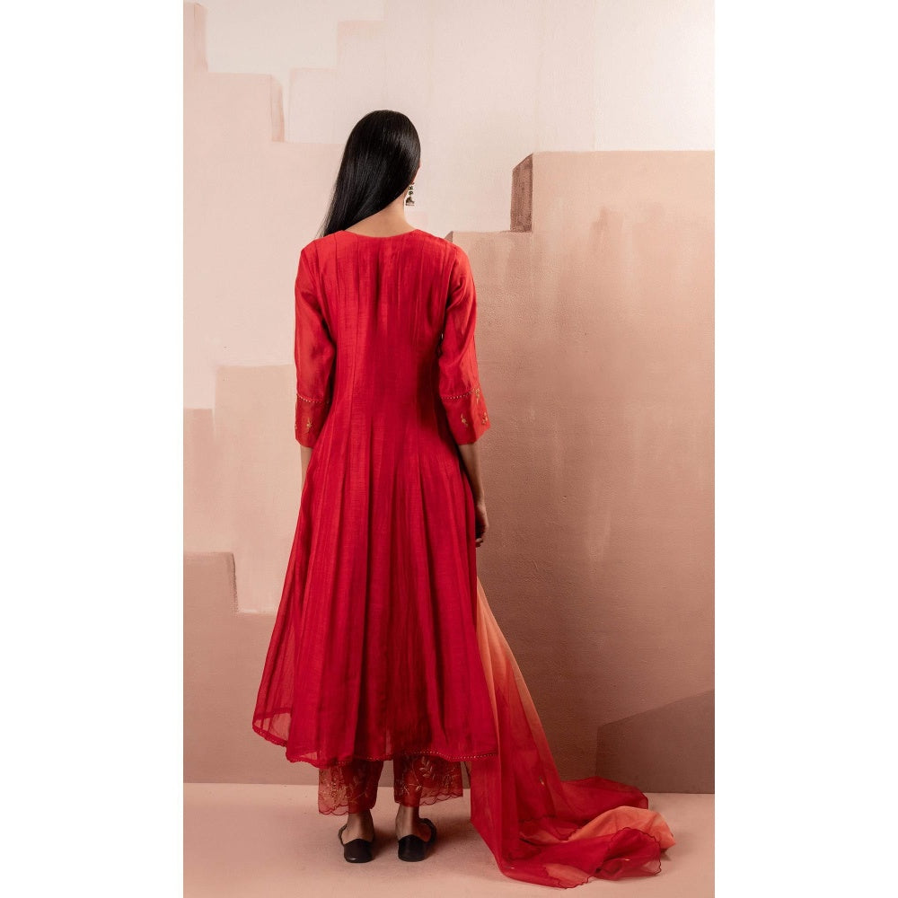 AM by Anita Mittal Red Ruhani Anarkali Kurta with Pant and Dupatta