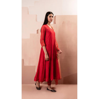 AM by Anita Mittal Red Ruhani Anarkali Kurta with Pant and Dupatta