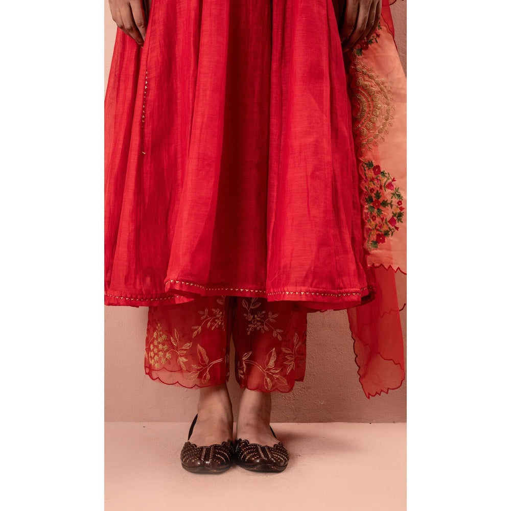 AM by Anita Mittal Red Ruhani Anarkali Kurta with Pant and Dupatta