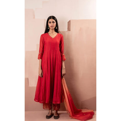 AM by Anita Mittal Red Ruhani Anarkali Kurta with Pant and Dupatta