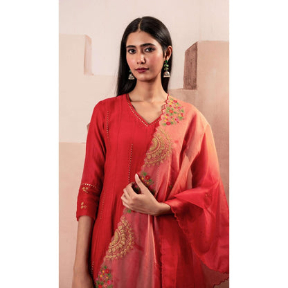 AM by Anita Mittal Red Ruhani Anarkali Kurta with Pant and Dupatta