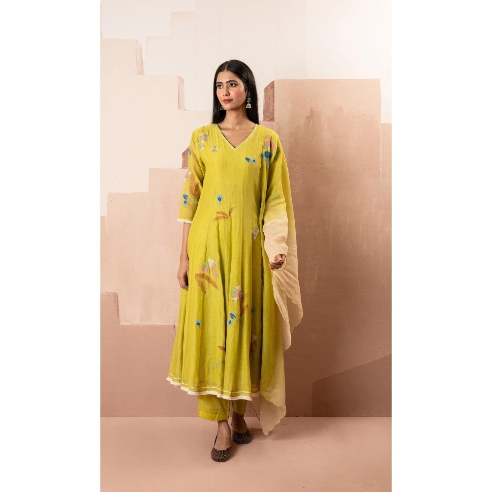 AM by Anita Mittal Yellow Frida Anarkali Kurta with Pant and Dupatta