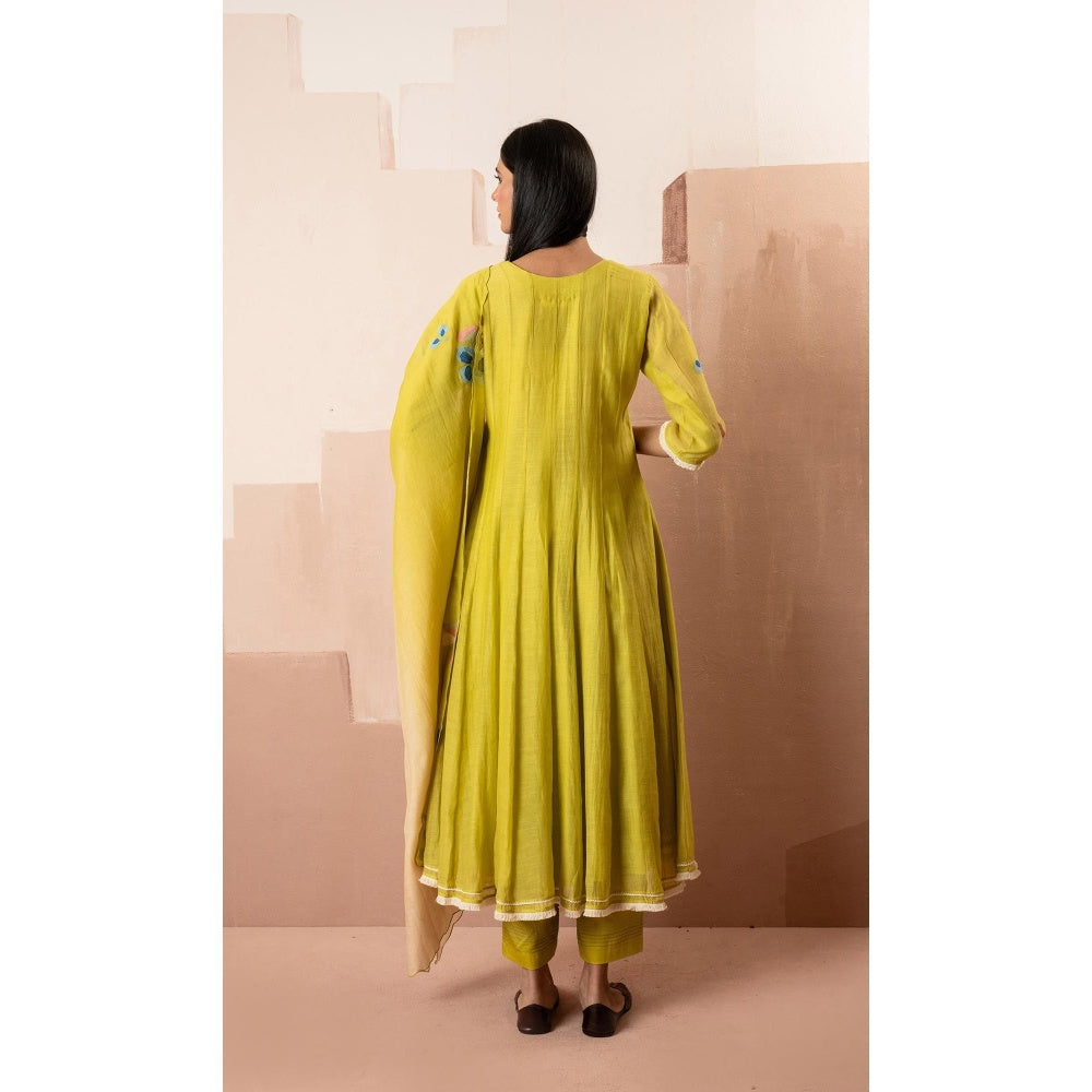 AM by Anita Mittal Yellow Frida Anarkali Kurta with Pant and Dupatta