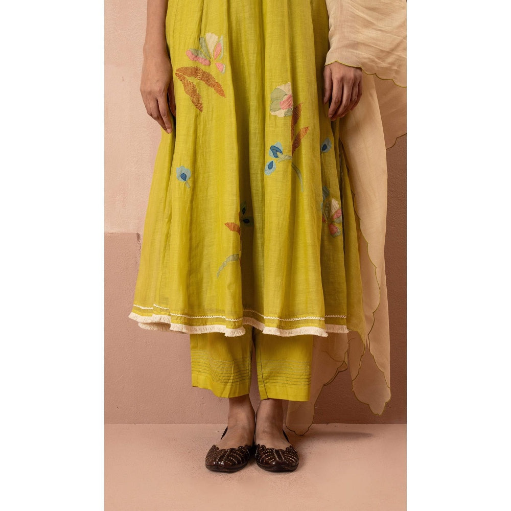 AM by Anita Mittal Yellow Frida Anarkali Kurta with Pant and Dupatta