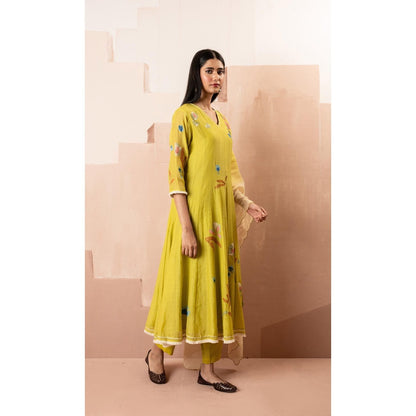 AM by Anita Mittal Yellow Frida Anarkali Kurta with Pant and Dupatta