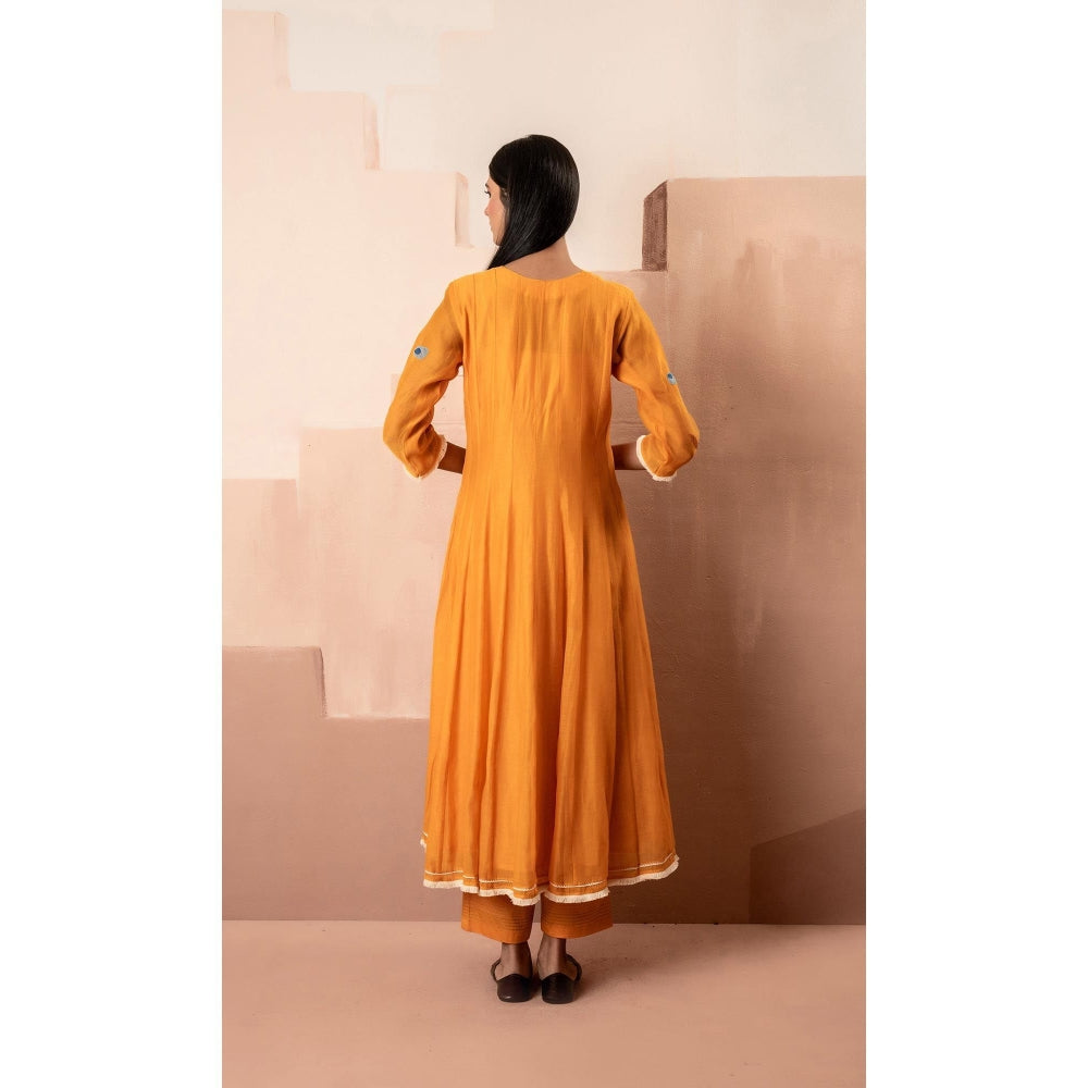 AM by Anita Mittal Orange Frida Anarkali Kurta with Pant and Dupatta
