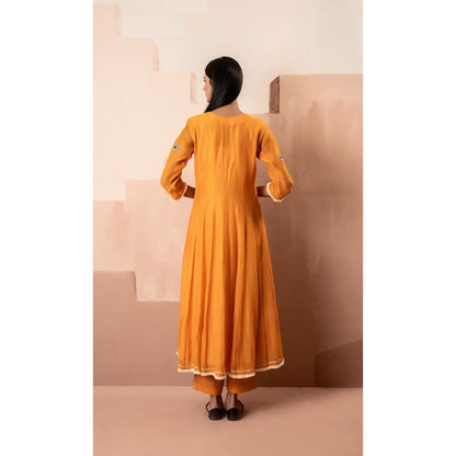 AM by Anita Mittal Orange Frida Anarkali Kurta with Pant and Dupatta