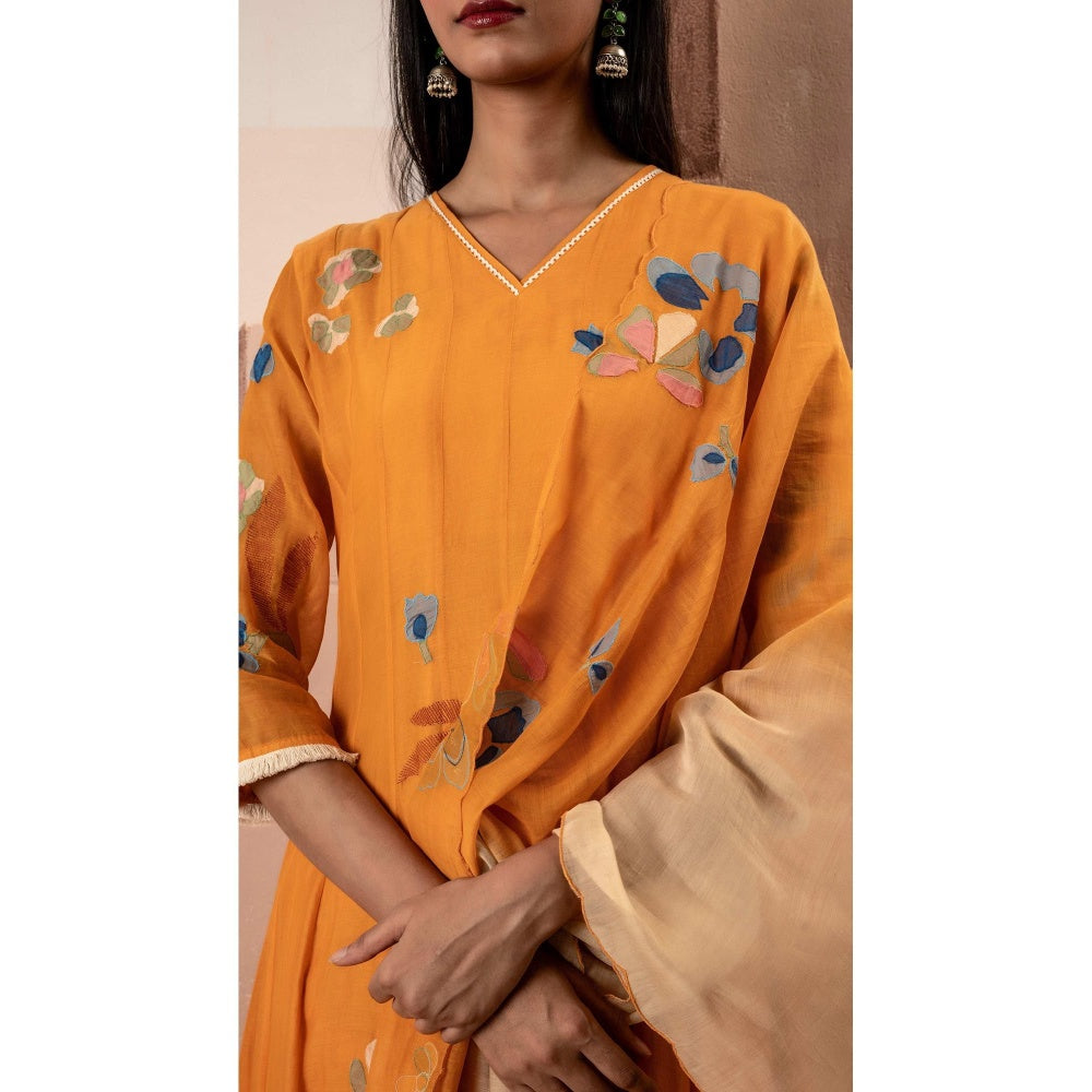 AM by Anita Mittal Orange Frida Anarkali Kurta with Pant and Dupatta