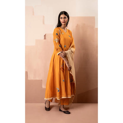 AM by Anita Mittal Orange Frida Anarkali Kurta with Pant and Dupatta