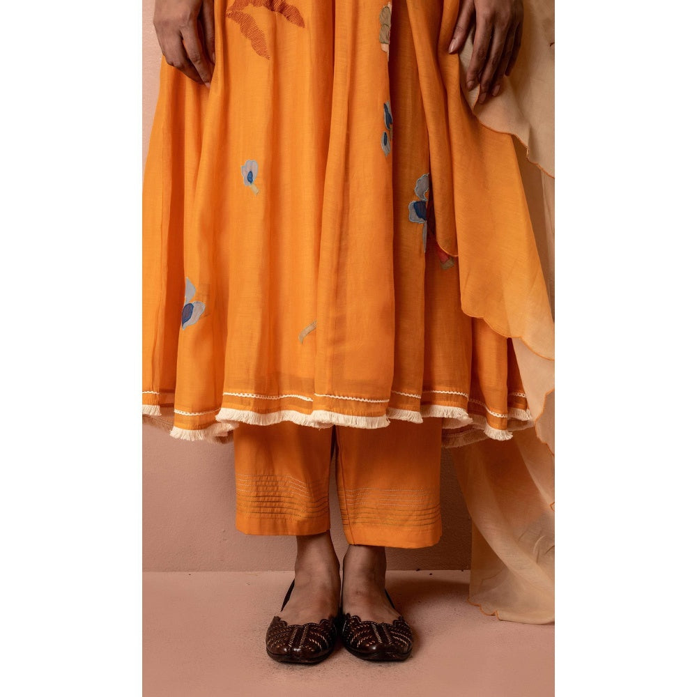 AM by Anita Mittal Orange Frida Anarkali Kurta with Pant and Dupatta
