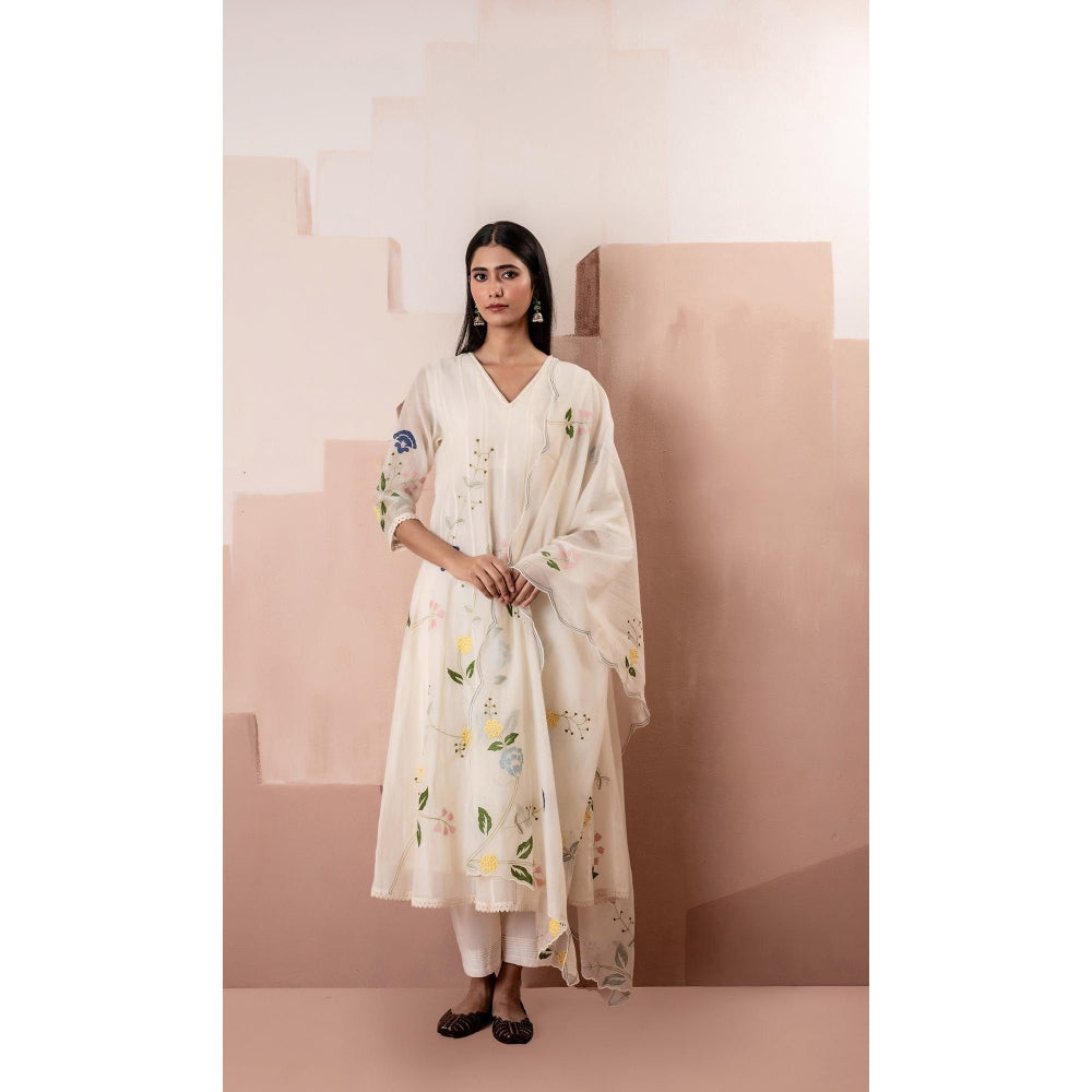 AM by Anita Mittal Off White Falak Anarkali Kurta with Pant and Dupatta