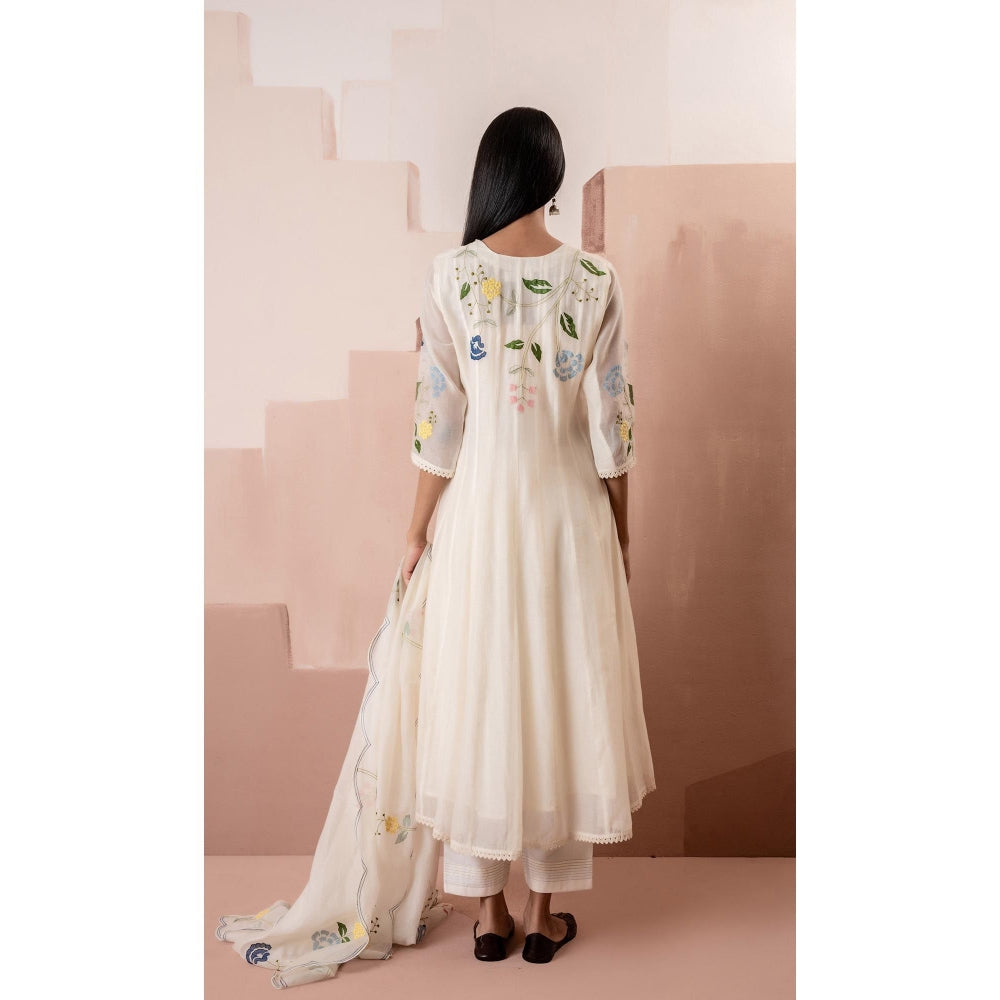 AM by Anita Mittal Off White Falak Anarkali Kurta with Pant and Dupatta