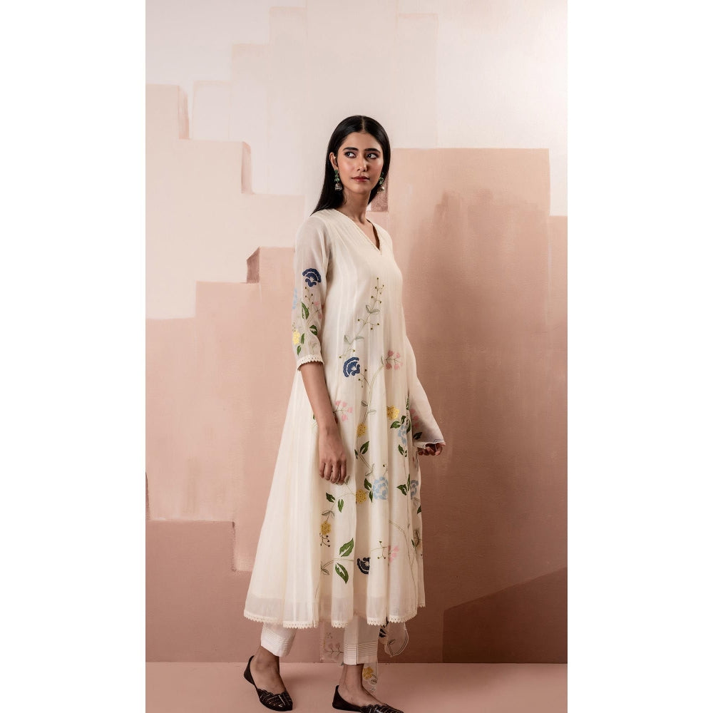 AM by Anita Mittal Off White Falak Anarkali Kurta with Pant and Dupatta