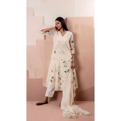 AM by Anita Mittal Off White Falak Anarkali Kurta with Pant and Dupatta