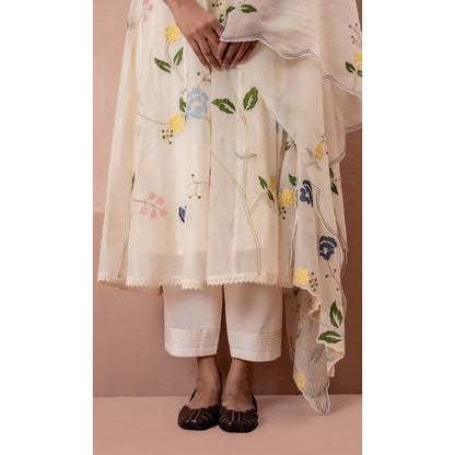 AM by Anita Mittal Off White Falak Anarkali Kurta with Pant and Dupatta