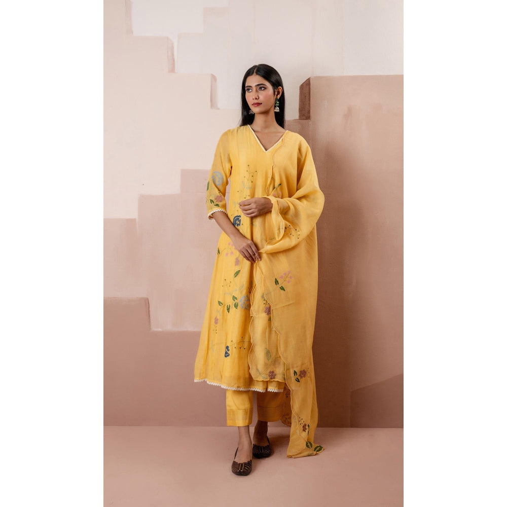 AM by Anita Mittal Yellow Falak Anarkali Kurta with Pant and Dupatta