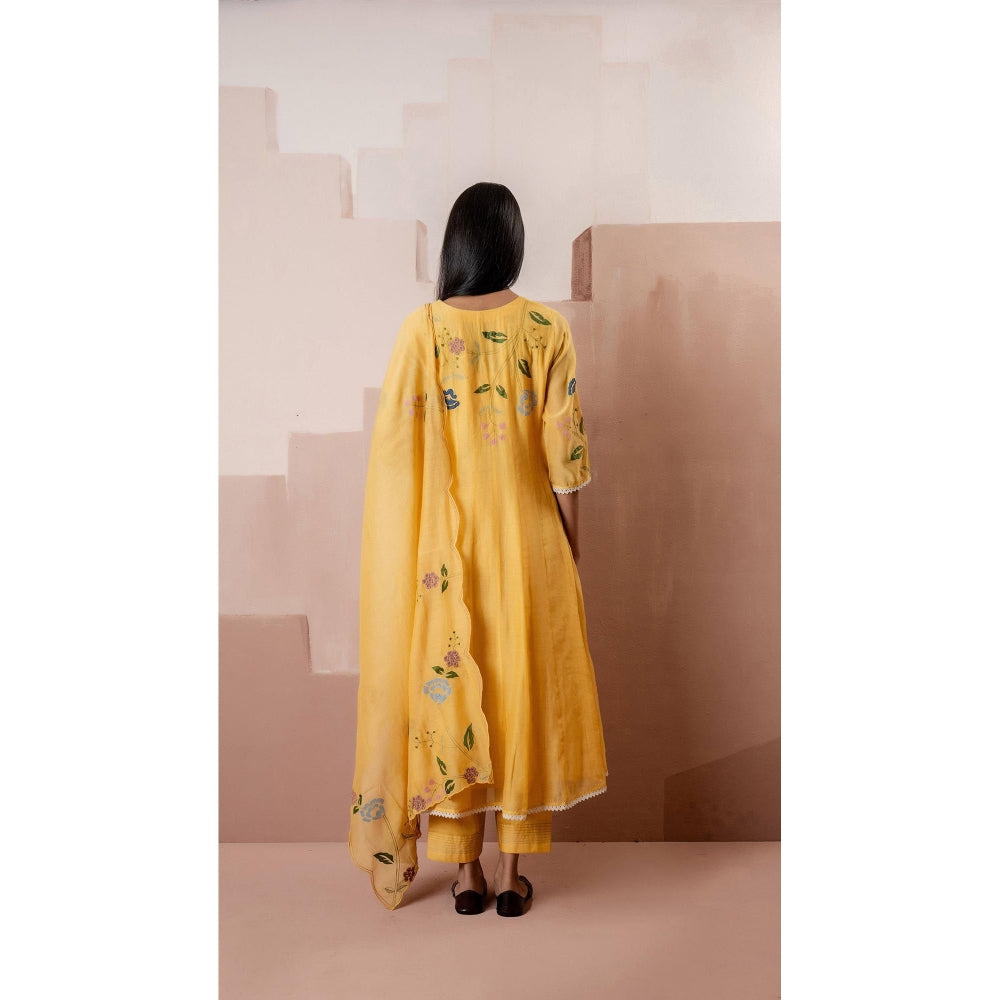 AM by Anita Mittal Yellow Falak Anarkali Kurta with Pant and Dupatta