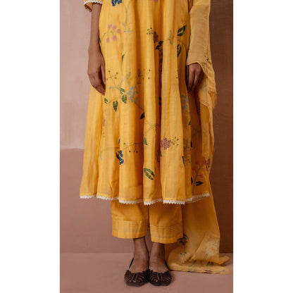 AM by Anita Mittal Yellow Falak Anarkali Kurta with Pant and Dupatta